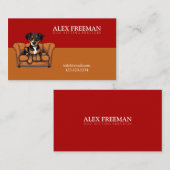 Moderne Bruine en Rode Sofa Puppy Dog Sitting Visitekaartje (Voorkant / Achterkant)