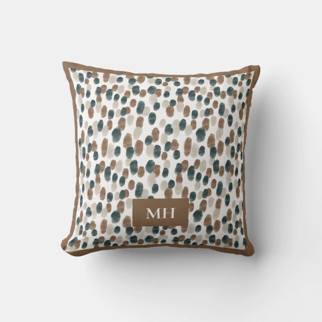 Moderne bruine en witte patroon initialen monogram kussen (Voorkant)