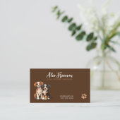 Moderne bruine en witte Puppies Dog Sitting Visitekaartje (Staand voorkant)