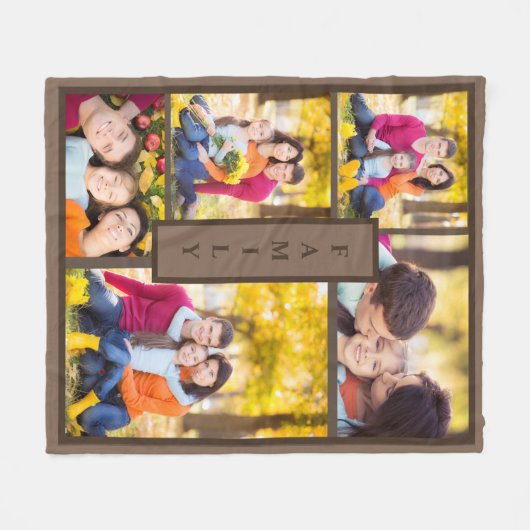 Moderne bruine familie 5 Fotocollage Sjabloon Fleece Deken (Voorkant (Horizontaal))
