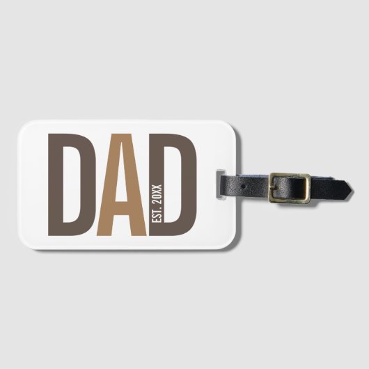 Moderne Bruine Gepersonaliseerde Papa Opgericht Bagagelabel (Voorkant (horizontaal))