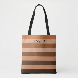 Moderne Bruine Gestreepte Patroon Naam Tote Bag