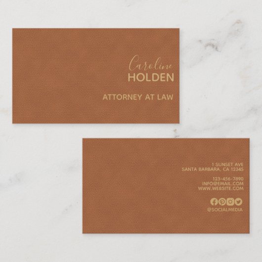 Moderne bruine gladde lederen textuur Professional Visitekaartje (Voorkant / Achterkant)