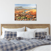 Moderne bruine/groene zeeoever-schilderij canvas afdruk (Insitu (Slaapkamer))