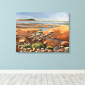 Moderne bruine/groene zeeoever-schilderij canvas afdruk (Insitu (Houten vloer))