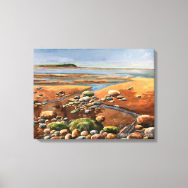 Moderne bruine/groene zeeoever-schilderij canvas afdruk