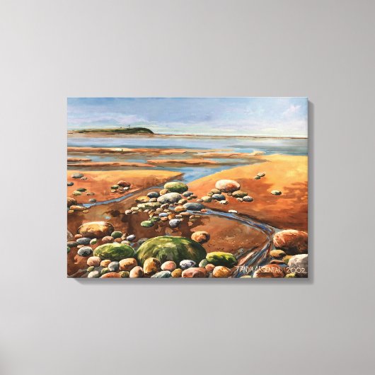 Moderne bruine/groene zeeoever-schilderij canvas afdruk (Voorkant)