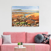 Moderne bruine/groene zeeoever-schilderij canvas afdruk (Insitu (Woonkamer))