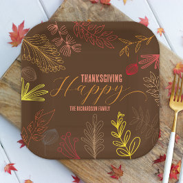 Moderne bruine herfst botanische familie Thanksgiv Papieren Bordje