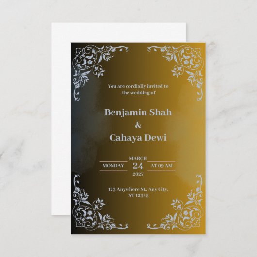 Moderne bruine huwelijksuitnodiging kaart (Voorkant / Achterkant)