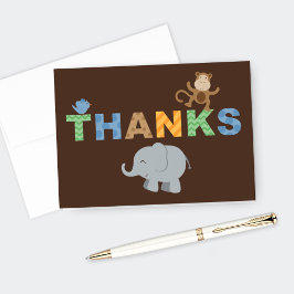 Moderne bruine jungle dieren jongens baby shower bedankkaart