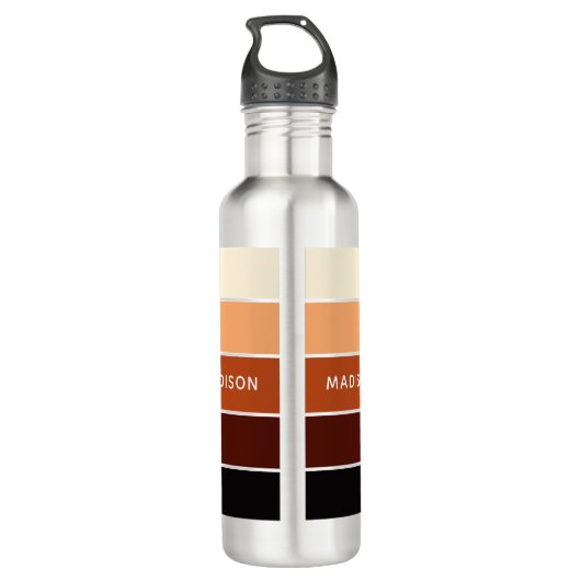 Moderne bruine kleurenblok Persoonlijke naam Waterfles (Achterkant)
