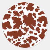 Moderne bruine Koe Huidtextiel Dierafdrukken Ronde Sticker (Voorkant)