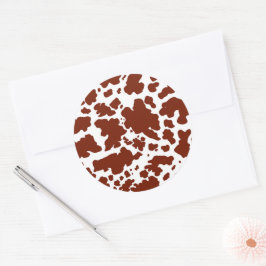 Moderne bruine Koe Huidtextiel Dierafdrukken Ronde Sticker