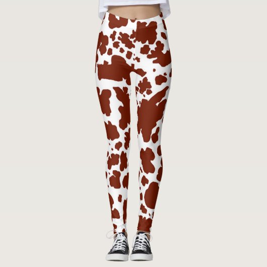 Moderne bruine Koe spots print cowboyboer Leggings (Voorkant)