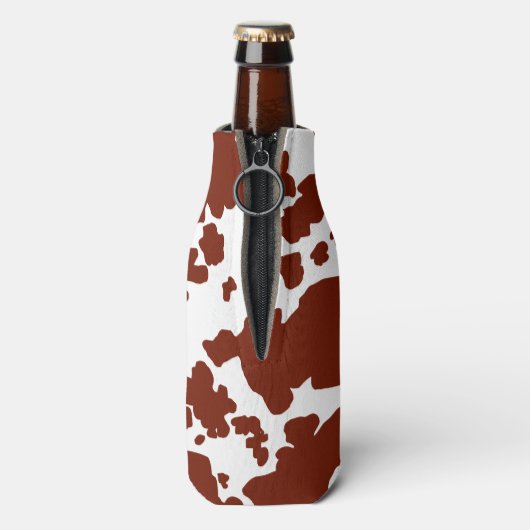 Moderne bruine Koe vlekken Print Cowboy Flesjeskoeler (Fles Achterkant)