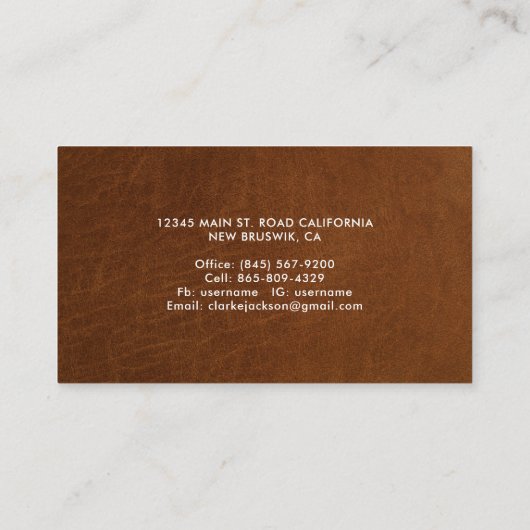 Moderne , bruine lederen textuur visitekaartje (Achterkant)