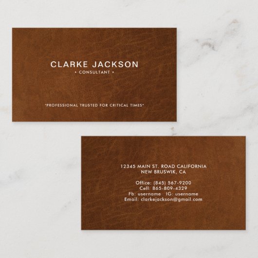 Moderne , bruine lederen textuur visitekaartje (Voorkant / Achterkant)