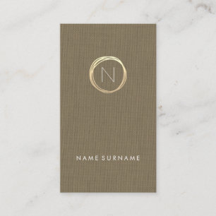 Moderne bruine linnen elegant Gold monogram - vert Visitekaartje