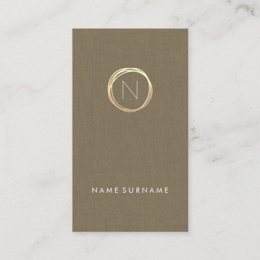 Moderne bruine linnen elegant Gold monogram - vert Visitekaartje (Voorkant)