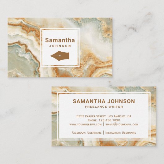 Moderne bruine marmer Nib Professional Visitekaartje (Voorkant / Achterkant)