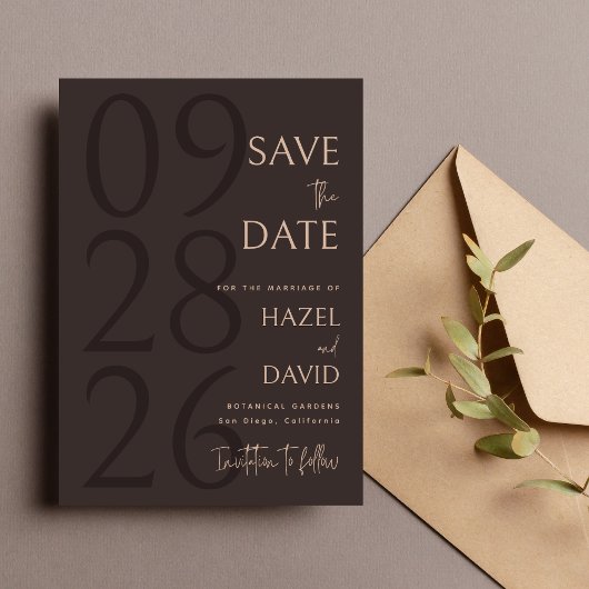 Moderne Bruine Minimalistische Bruiloft Save The Date