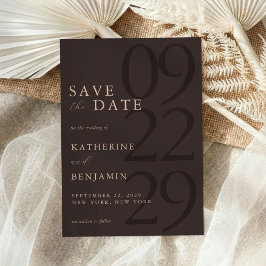 Moderne Bruine Minimalistische Trouwdag Save The Date