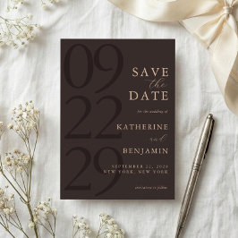Moderne Bruine Minimalistische Trouwdag Save The Date