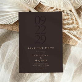 Moderne Bruine Minimalistische Trouwkaart Save The Date