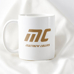 Moderne Bruine Monogram Naam Vet Eenvoudig voor He Koffiemok