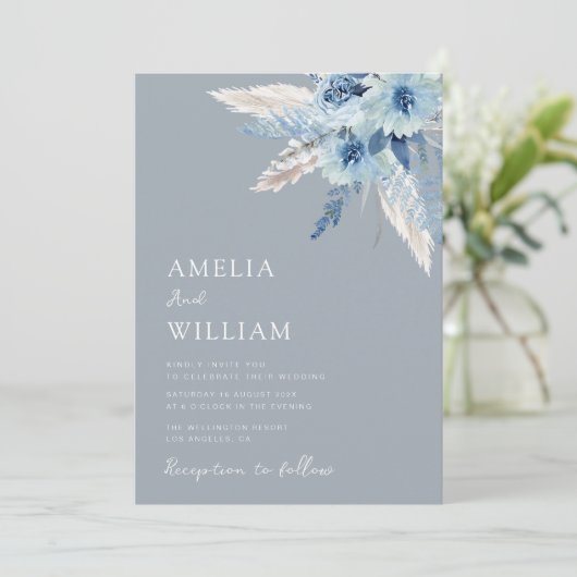 moderne bruine pampas - bruinkoolvis uitnodiging (Staand voorkant)