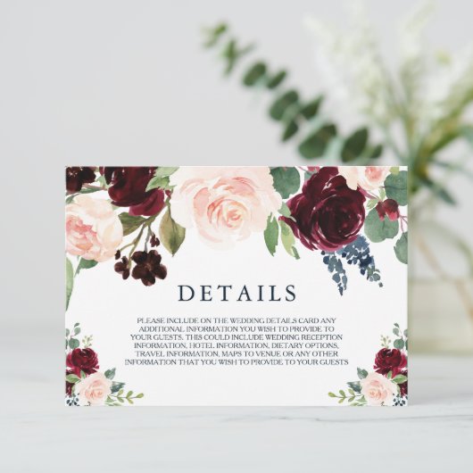 Moderne bruine rode wijn marineblauwe trouwkaart m RSVP kaartje