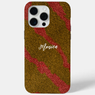 Moderne Bruine & Roze Glitter Persoonlijke Naam iPhone 15 Pro Max Hoesje