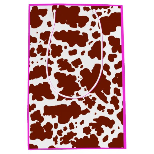 Moderne bruine roze Koe Huidtextiel Dierafdrukken Medium Cadeauzakje (Voorkant)