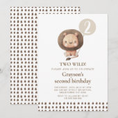 Moderne bruine Safari Leeuw Twee Wilde 2e Verjaard Kaart (Voorkant / Achterkant)