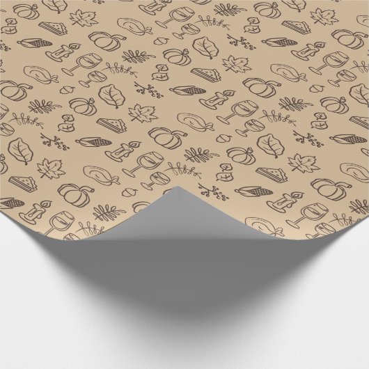 Moderne Bruine Schattigee Herfst Doodle Pattern Th Cadeaupapier (Hoek)
