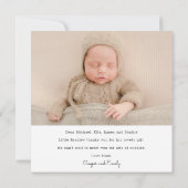 Moderne bruine script babyfoto bedankje bedankkaart (Achterkant)
