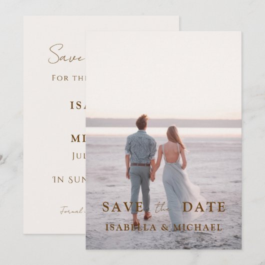 Moderne bruine scripts foto bruiloft opslaan van d (Voorkant / Achterkant)