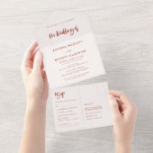 Moderne bruine sneeuwroze bruiloft all in one uitnodiging (Afscheurbaar)