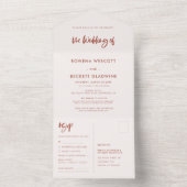 Moderne bruine sneeuwroze bruiloft all in one uitnodiging (Binnen)