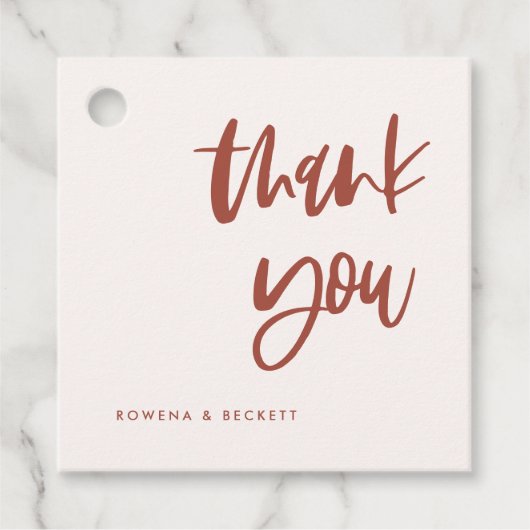 Moderne bruine sneeuwroze bruiloft bedankjes labels (Voorkant)