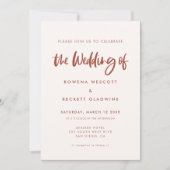 Moderne bruine sneeuwroze bruiloft kaart (Voorkant)