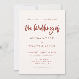 Moderne bruine sneeuwroze bruiloft kaart