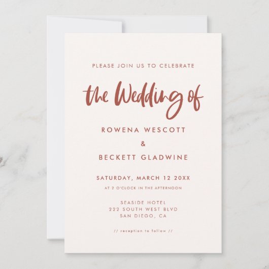 Moderne bruine sneeuwroze bruiloft kaart (Voorkant)