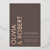 Moderne bruine vet minimalistische bruiloft folie uitnodiging (Voorkant)