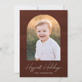 Moderne Bruine Waterverf Boog Foto Feestdagenkaart (Voorkant)