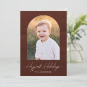 Moderne Bruine Waterverf Boog Foto Feestdagenkaart (Staand voorkant)