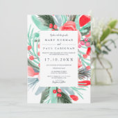 Moderne bruine waterverf bruiloft met roodgroene r kaart (Staand voorkant)