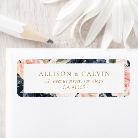 Moderne bruinkool en marinebruin huwelijksadreslab etiket (Insitu)