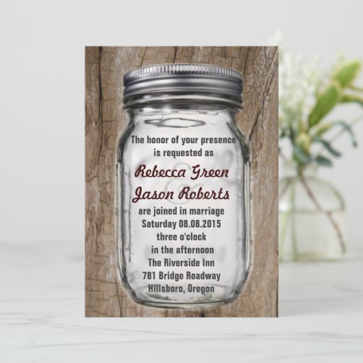 moderne  bruinkoolbrij mason jar bruiloft kaart (Staand voorkant)